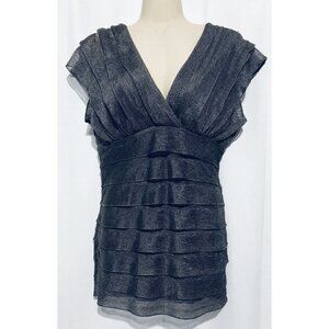 NEW Max Edition Womens Large Knit Ruffle Top V-Neck Lined Cap Sleeve